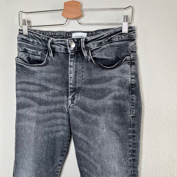 Frame Le One High Waist Crop Skinny Jeans In Hughes Size 2 Gray Denim - Picture 7 of 12